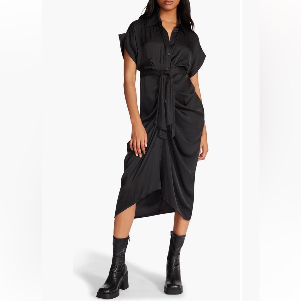 Steve Madden satin tie waist satin shirt dress